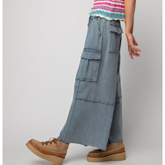 Easel Plus Size Faded Navy Utility Mineral Washed Cargo Pants - Picture 3 of 4